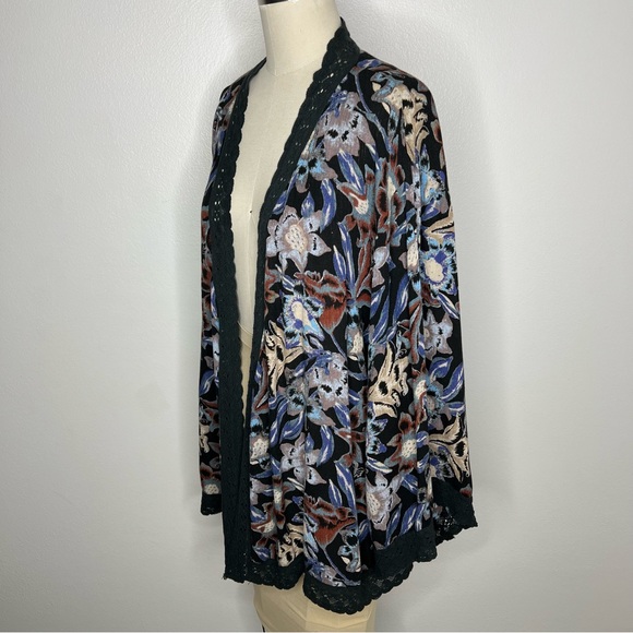 Free People Medium Open Front Cardigan Kimono Floral Blue - Picture 3 of 16